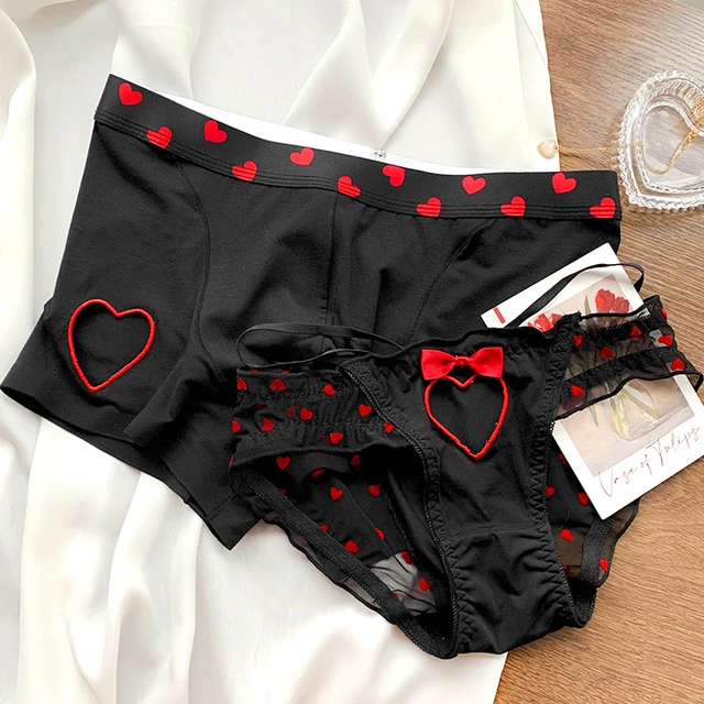New Heart Printed Couple Underwear Sexy Women Men Low Waist Briefs