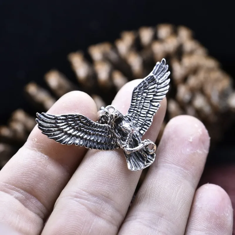 BOCAI S925 Sterling Silver Retro Domineering Punk Hip-hop Eagle Pendant Men's Gift