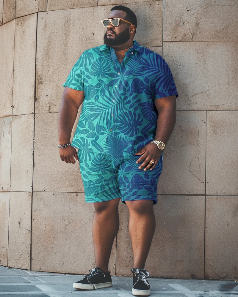 Biggmans L-9Xl for Men's Shirt Set Clothing Summer Gradient Office Casual Short Sleeve Shorts 3D Big and Tall Plus Size Suit