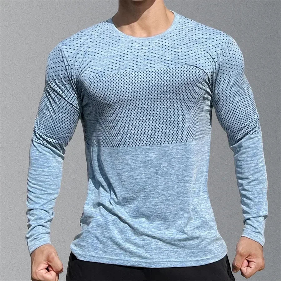 Men's Sport Long Sleeve Tops Quick Dry Fitness T-shirts Bodybuilding Gym Tees Casual Skinny Elastic Breathability men Sportswear 2