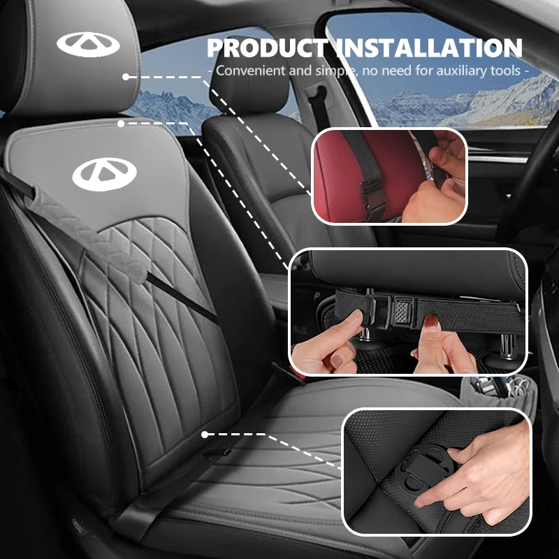 방수 자동차 시트 쿠션 머리 받침 커버 세트 Chery QQ Arrizo Fulwin QQ Tiggo Amulet M11 Eastar 용 스크래치 방지 보호 장치
