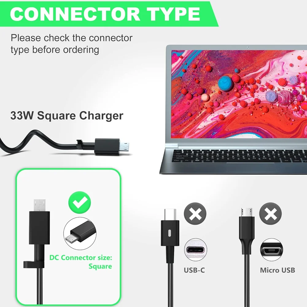 33W 19V 1.75A Laptop Charger for Asus Chromebook Flip C100PA C100P C100 C201 C201P ADP-33AW Eeebook X205 X205T Small Square Tip laptop charger