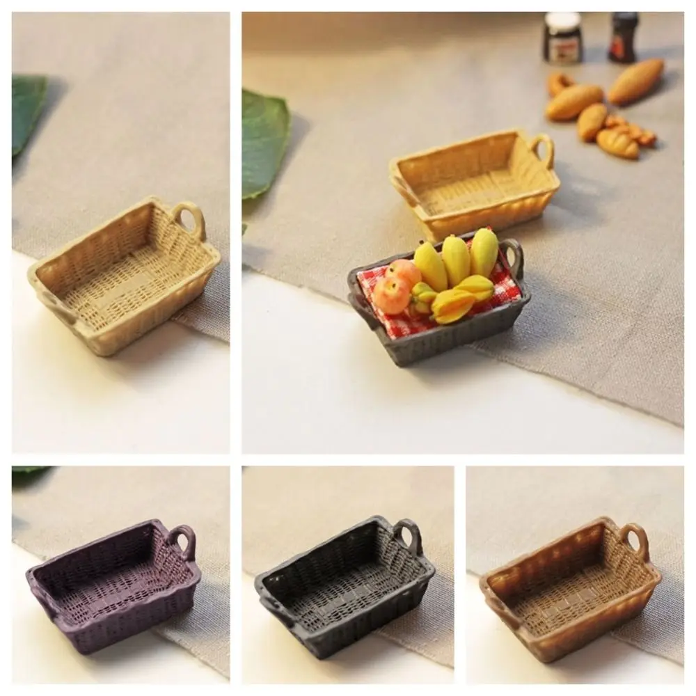 

Pretend Play 1:6/1:12 Dollhouse Furniture Cute Doll House Accessories Resin Storage Basket Model Woven Basket Tiny