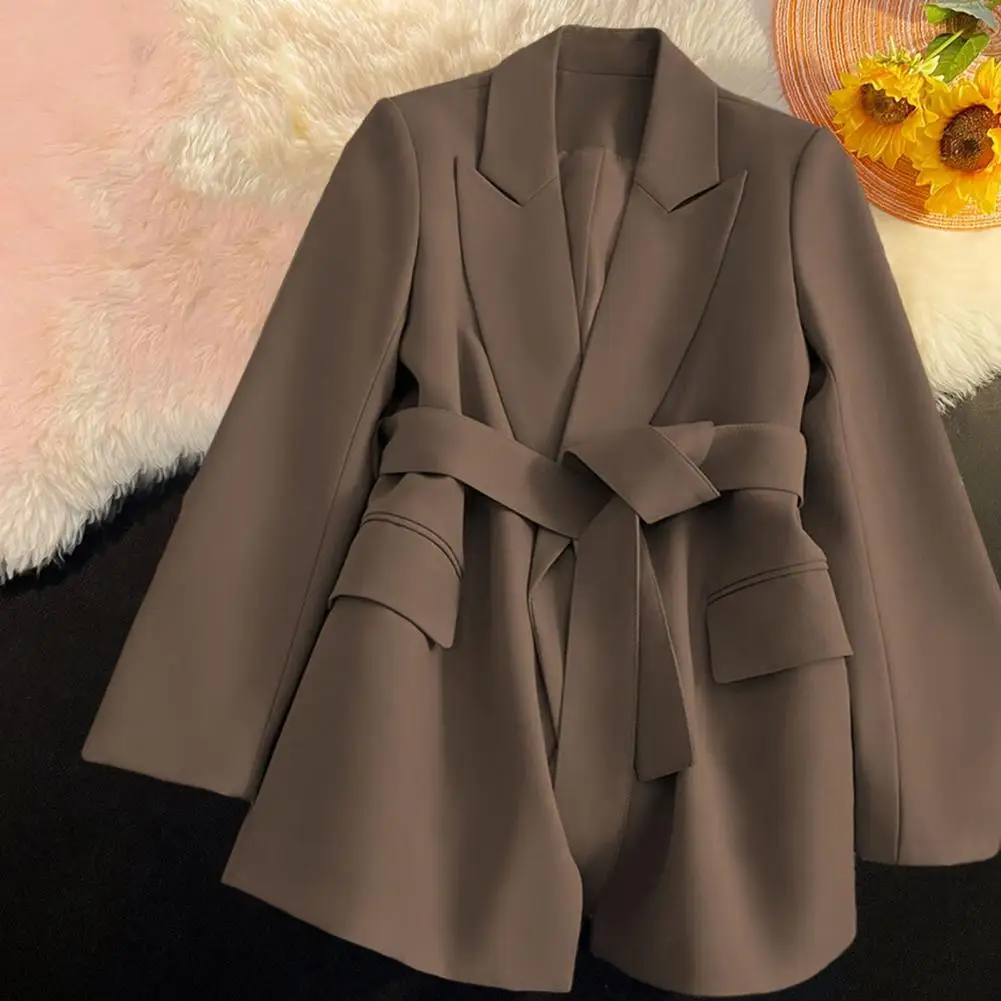 

Slim Fit Suit Coat Formal Business Style Women's Suit Coat with Belted Waist Slim Fit Long Sleeve Office Coat for Ol Commute