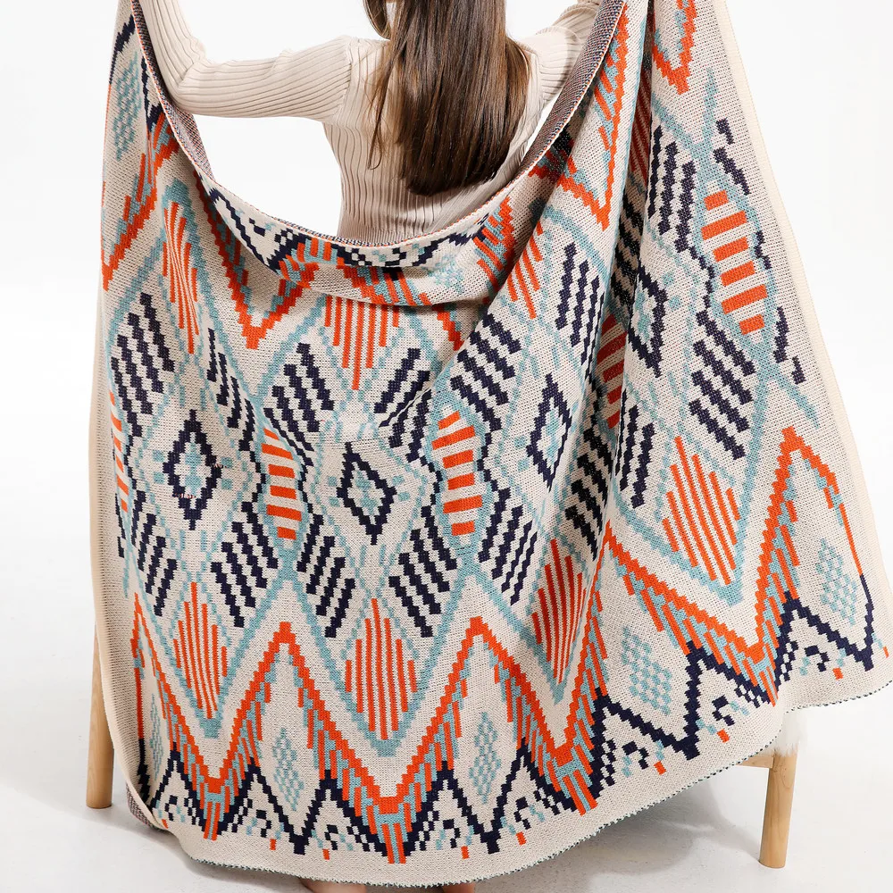 

Textile City Bohemia Rhombic Floral Knitted Throw Blankets Home Decor Sofa Cover Bay Window Blanket Wave Winter Thicken Shawl