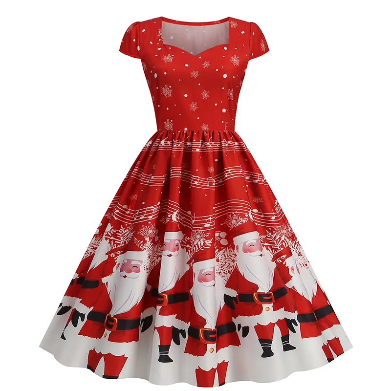 Christmas Dresses for Women Sexy Short Sleeve Party Cosplay Custom Santa Claus Snow Print Cocktail Prom Dress