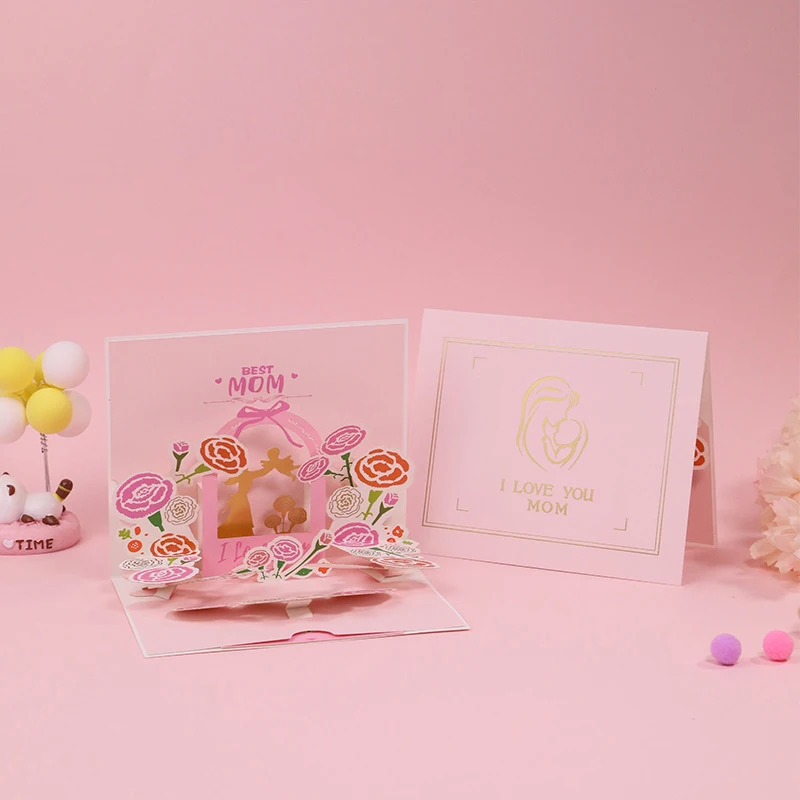 1PC 3D Pop UP Flower Greeting Cards Happy Mother's Day Mom Floral Bouquet Invitation Card Postcard Anniversary Birthday Mom Gift