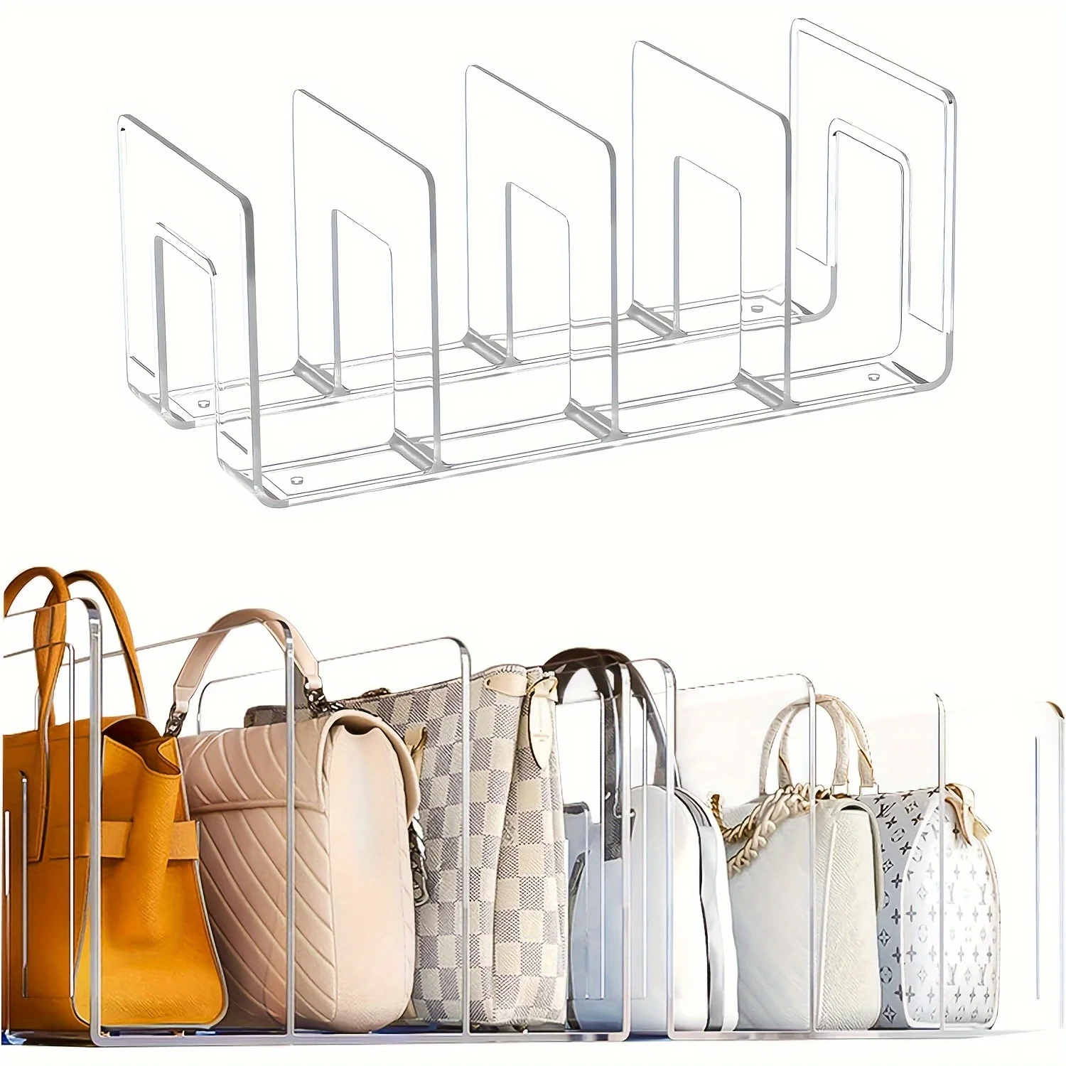 2 Pieces Luxury Bag Storage Rack Ladies Handbag Display Racks Wardrobe Divider Transparent Acrylic Purse Bookshelf Organizer handbag organizer storage racks
