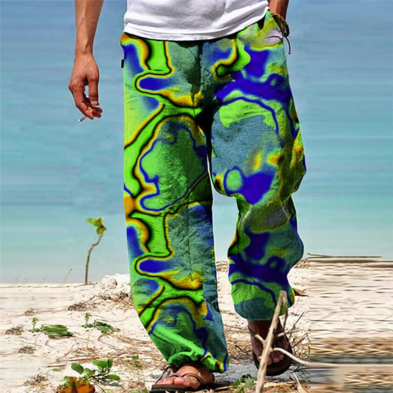 Hot Male 3D Printed Oversized Street Slacks Sports Pants Fashion Spring And Fall Pants Bubble Pants Beach Pants