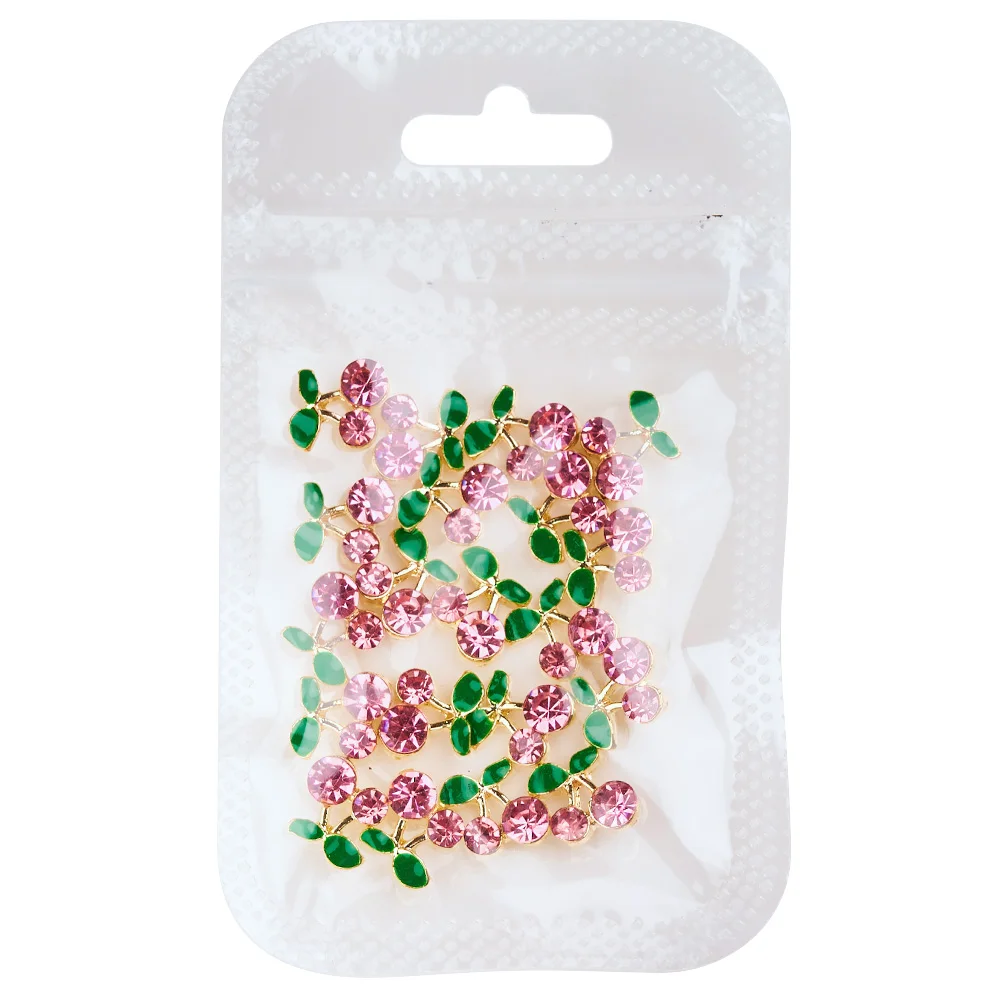 20 Stücke 3D Rot/Rosa Kristall Kirsche Nagel Charms Gold/Silber Metall Kirsche Nail art Strass 10x14mm Glänzende Legierung Kirsche Nagel Teile – Detail 6