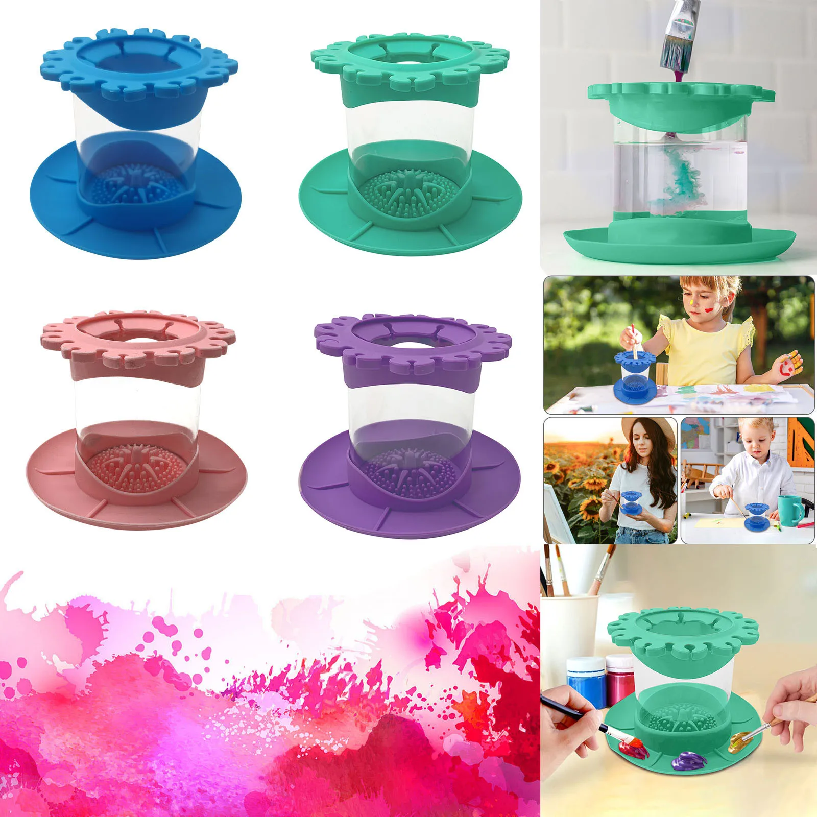 Rinse Cup Fine Art, Studio, Classroom | Brushes Holder & Silicone Cleaning Tool For Acrylic, Watercolor, And Water-Based Mediums 2