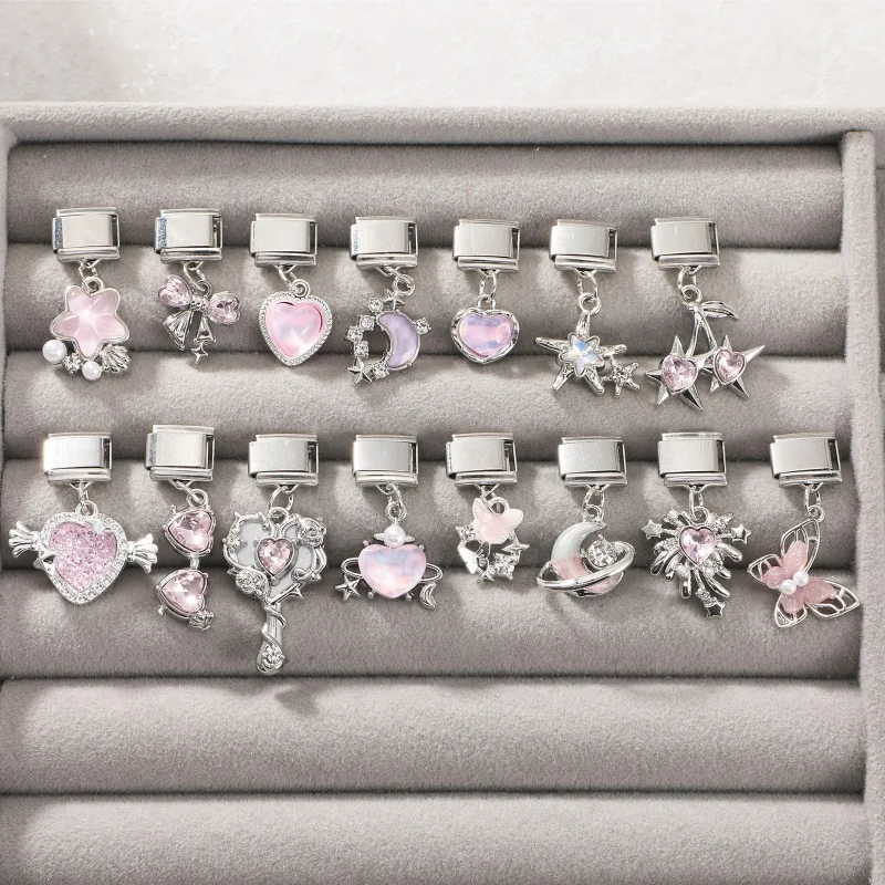 Fashion Pink Bow Heart Pendant Bracelet Women DIY Making Gift