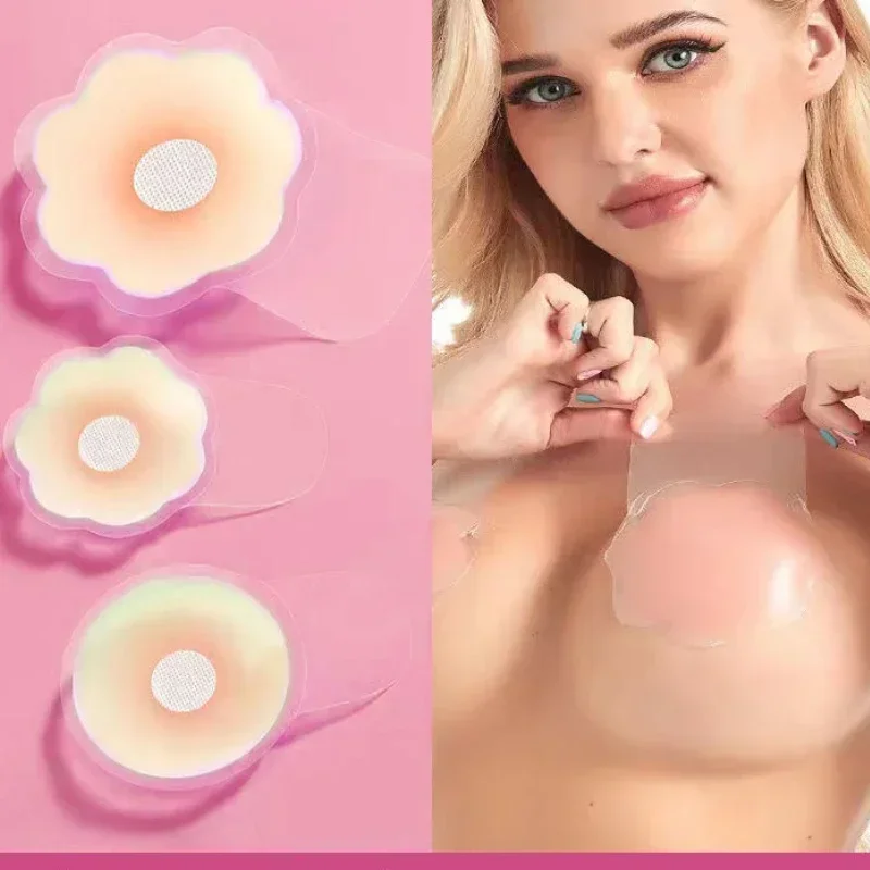 1 Pair Silicone Up Bra Sticker Waterproof Nipple Cover Lift Adhesive Invisible Bra Breast Pasty Women Chest Petals Reusable Bras
