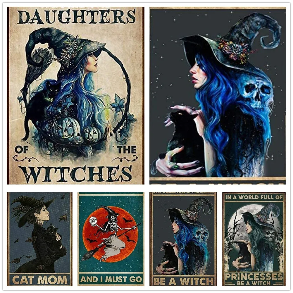 

Witch Cat Lovers Cat Mom Metal Tin Poster Indoor & Outdoor Home Bar Coffee Kitchen Wall Decor Halloween Painting Metal Plate