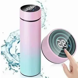Insulated Stainless Steel Beverage Container with LED Temperature Display, 17 Oz - One Size (Light blue gradient)
