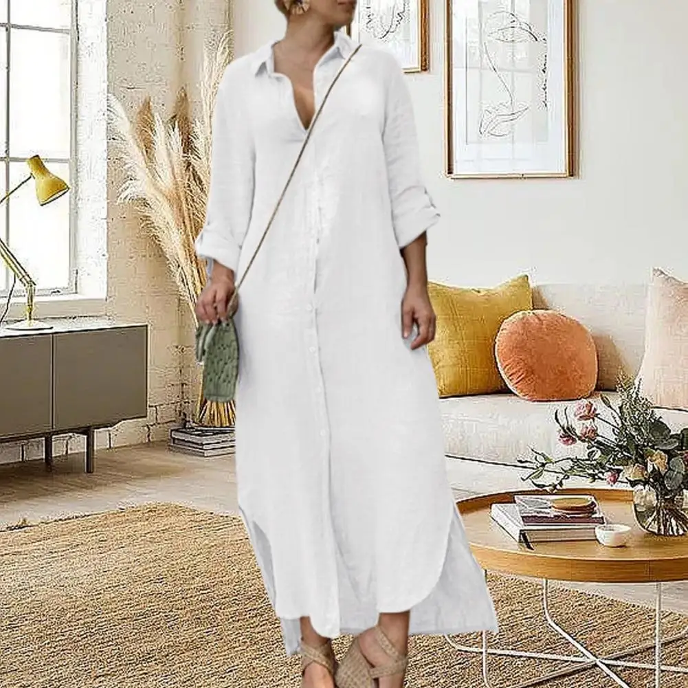 

Popular Shirt Dress Buttons Placket Ankle Length Party Oversize Beach Shirt Dress Breathable Casual Dress Streetwear