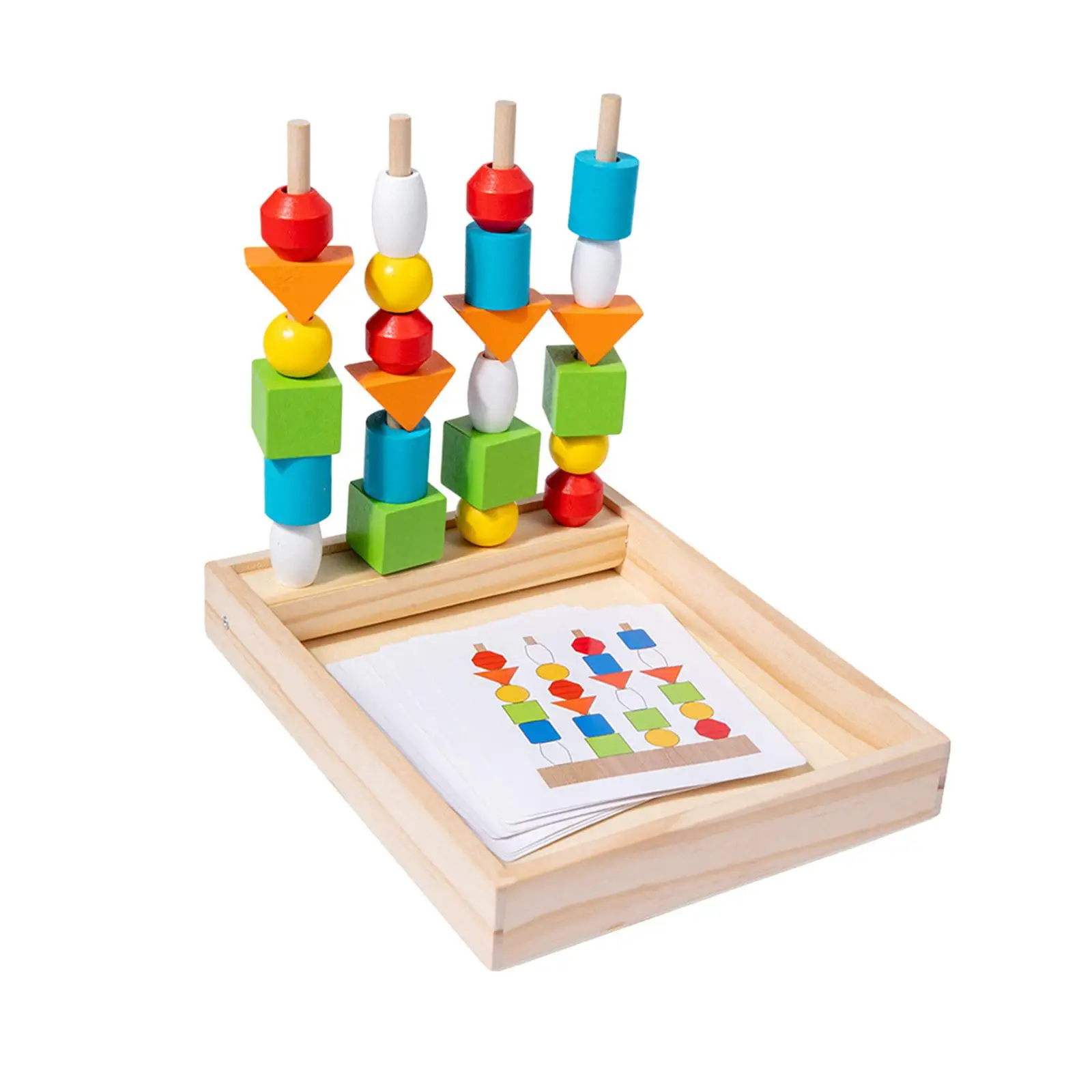 Montessori Wooden Beads Sequencing Toy Set Early Learning Sorting and Stacking Games Sensory Toys Lacing Beads for 1 2 3 4 5 6