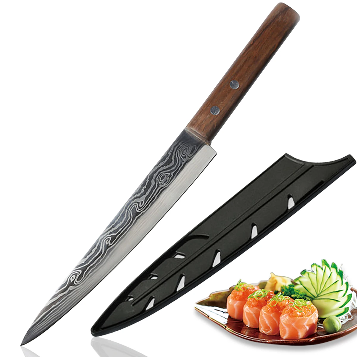 Laser Damascus Sashimi Kitchen Knife Japanese Salmon Sushi Chef Knives