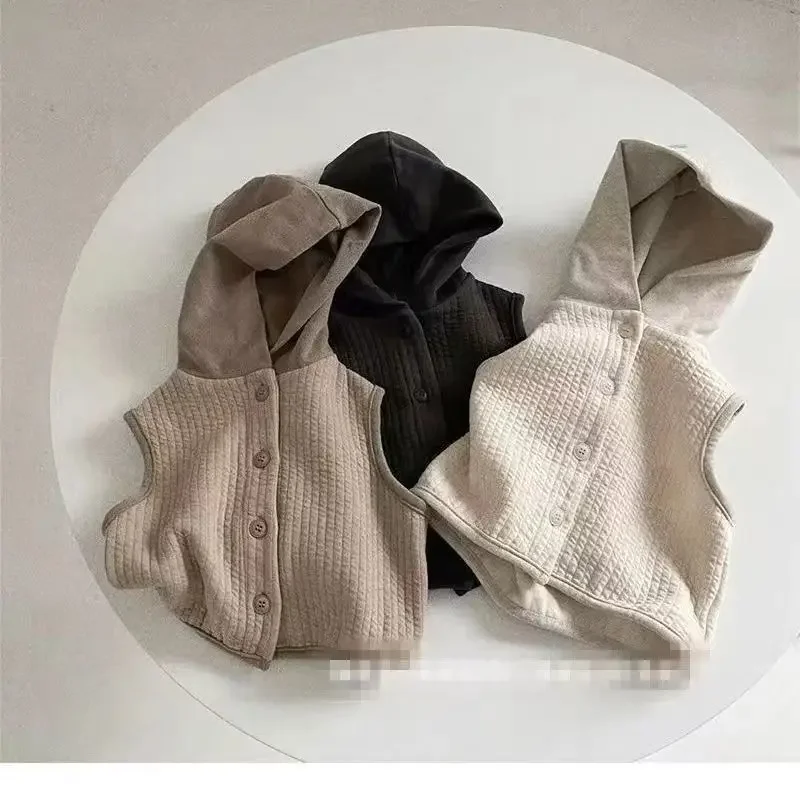 Baby Girls Boys Sleeveless Vest Kids Solid Color Waistcoat Toddler Outerwear Autumn Winter Children's Clothing Korean Style
