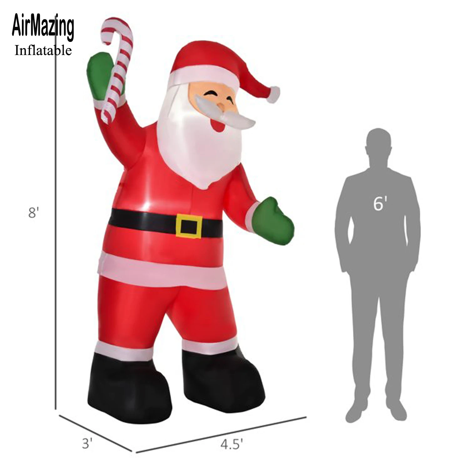 Oxford Giant LED Lighted Christmas Inflatable Santa Claus With Candy Cane Outdoor Garden New Year Decoration Christmas Figure 3