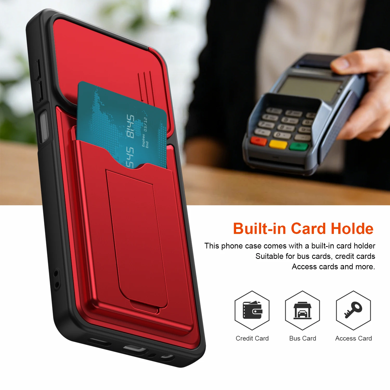 Heavy Duty Shockproof Card Holder Wallet Case with Lens Protection