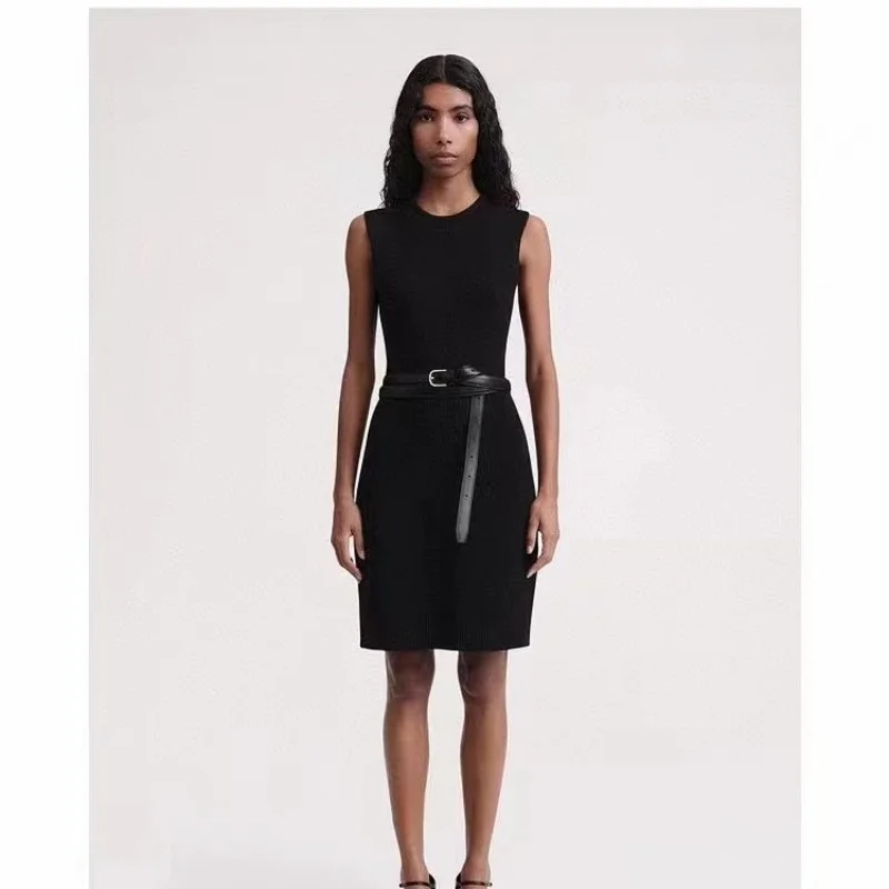 

Totem-Sleeveless Knitted Dress for Women, Mid-length, Ladies' Skirt,Bodycon Dress,Black, Slim, Casual, Sexy Dresses, Y2k, Summer