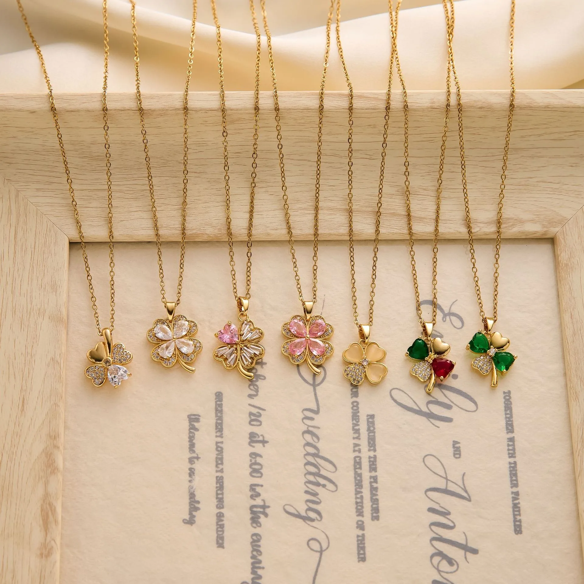 316L Stainless Steel Chain Zircon Clover Pendant Necklace for Women Luxury Colored Crystal Neck Female Wedding Jewelry Gift 1