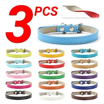 3 Pcs/Lot Soft PU Leather Cat Collar Solid Color Puppy Necklace Collar For Cat Kitten Accessories Pet Supplies Chihuahua XS/S/M 1