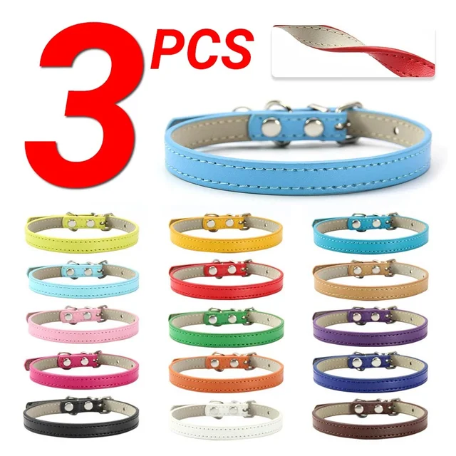 3 Pcs/Lot Soft PU Leather Cat Collar Solid Color Puppy Necklace Collar For Cat Kitten Accessories Pet Supplies Chihuahua XS/S/M 3 Pcs/Lot Soft PU Leather Cat Collar Solid Color Puppy Necklace Collar For Cat Kitten Accessories Pet Supplies Chihuahua XS/S/M