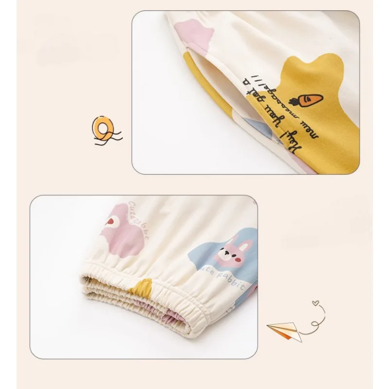 2024Ladies Spring Autumn Pajamas Pure Cotton Pyjamas Long Sleeve Pants Sleepwear Set Cute Crew-neck Nightdress Couple Loungewear