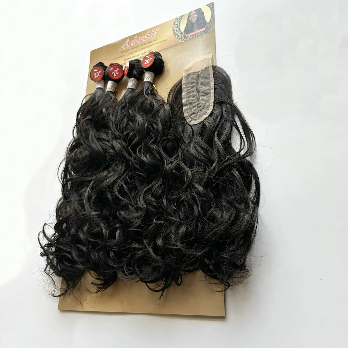 Adorable French Curl One Pack Solution,Packet Synthetic Hair Bundles With 2*4 T Part Hand Made Curly Lace Closure SPLENDOUR 4PCS