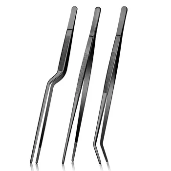 3Pcs Cooking Tweezers Tongs with Serrated Tips, Stainless Steel Chef Tweezers Set, Kitchen Tools for BBQ, Plating & Serving