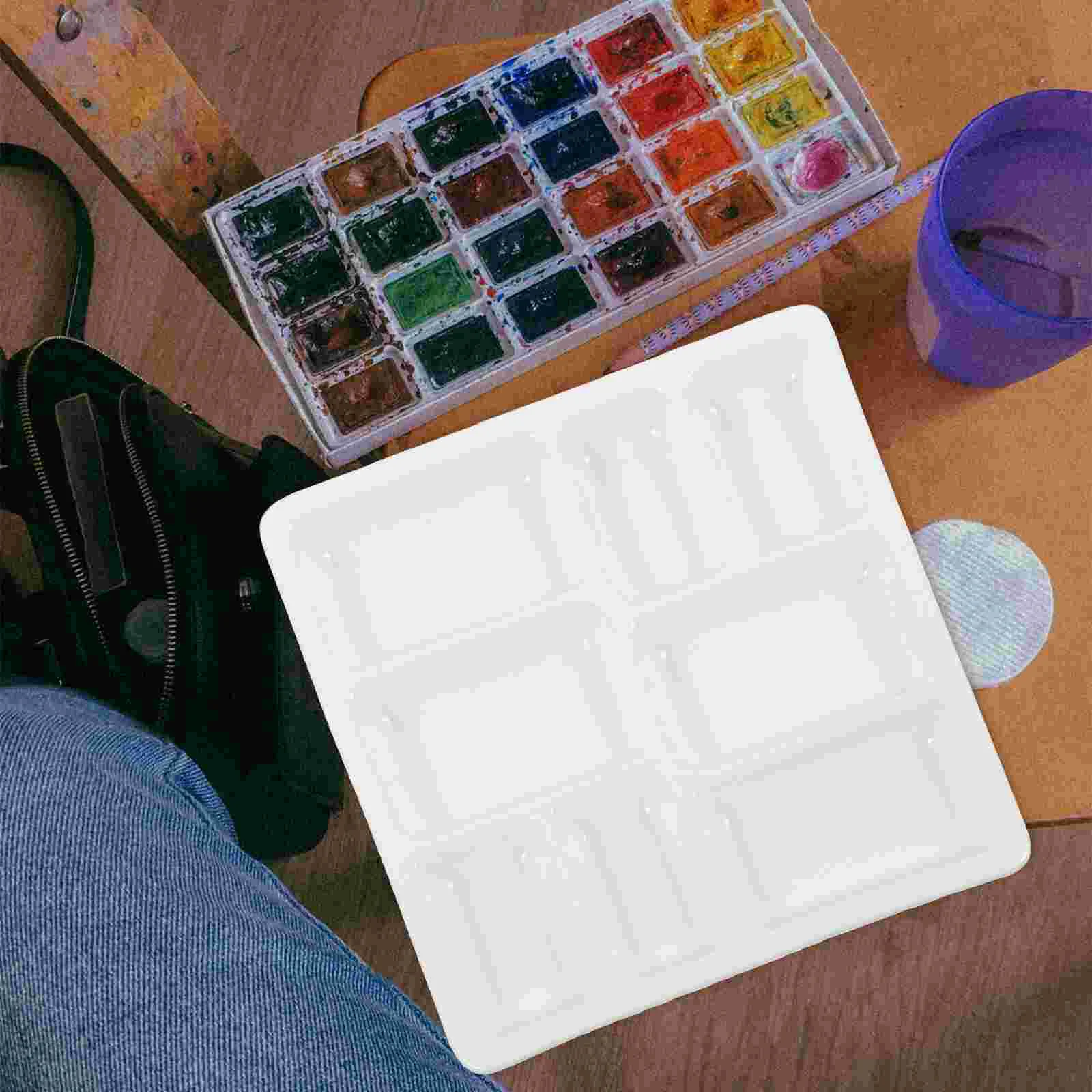 Eight Grid Ceramic Palette Paint Mixers Artist Trays Watercolor Pigment Plates Diy Supplies Empty Pans Children Painting