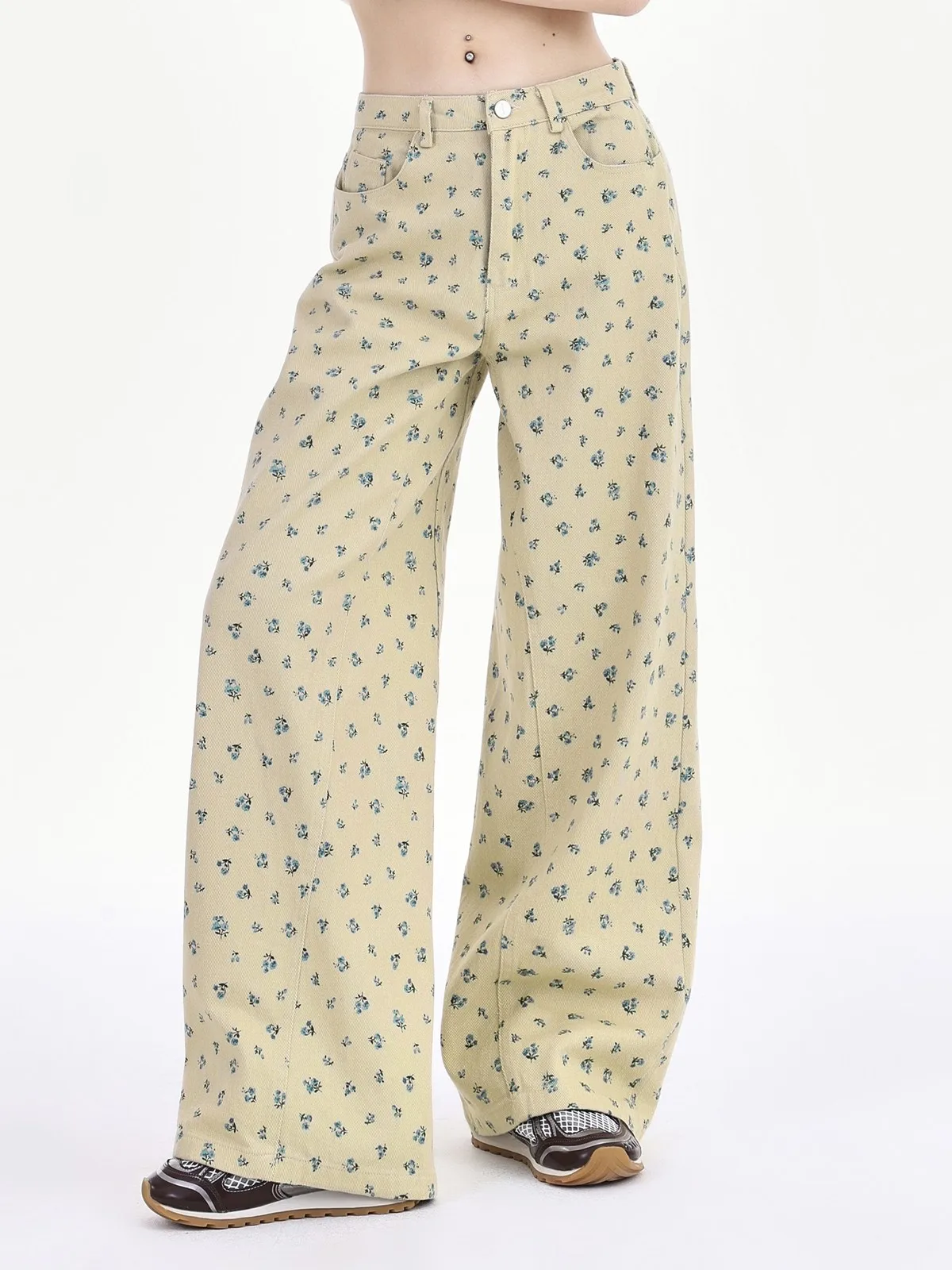 

ZHISILAO Новые широкие джинсы с цветочным принтом женские винтажные длинные джинсовые брюки с высокой талией уличная одежда 2024