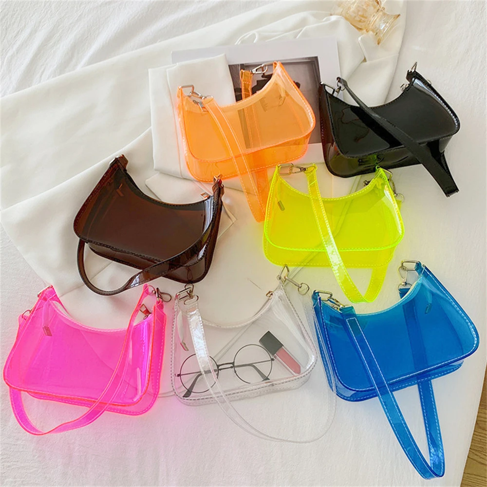 Fashion Vintage Ladies Jelly Candy Color Clear Underarm Bag Casual Women Hobos Handbags Purse
