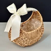 Wicker Rattan Basket Woven Flower Basket For Home Wedding Rattan Storage Basket Flower Girl Hand Basket Home Decor Storage Baske 1