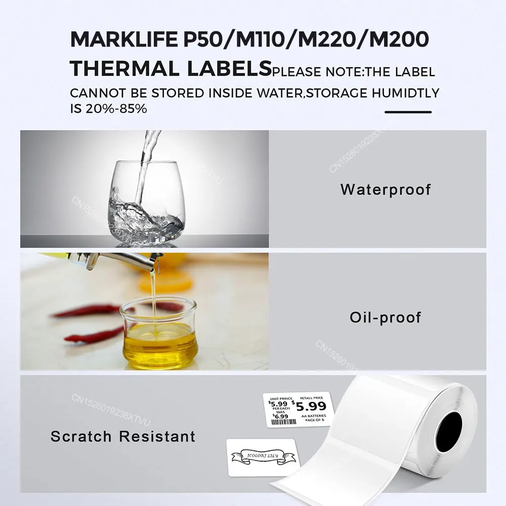 Marklife P50 M110 M200 M220 열전 사 프린터 용 E210 미니 프린터 접착 라벨 롤 용지 용 혼합 크기 흰색 라벨 스티커