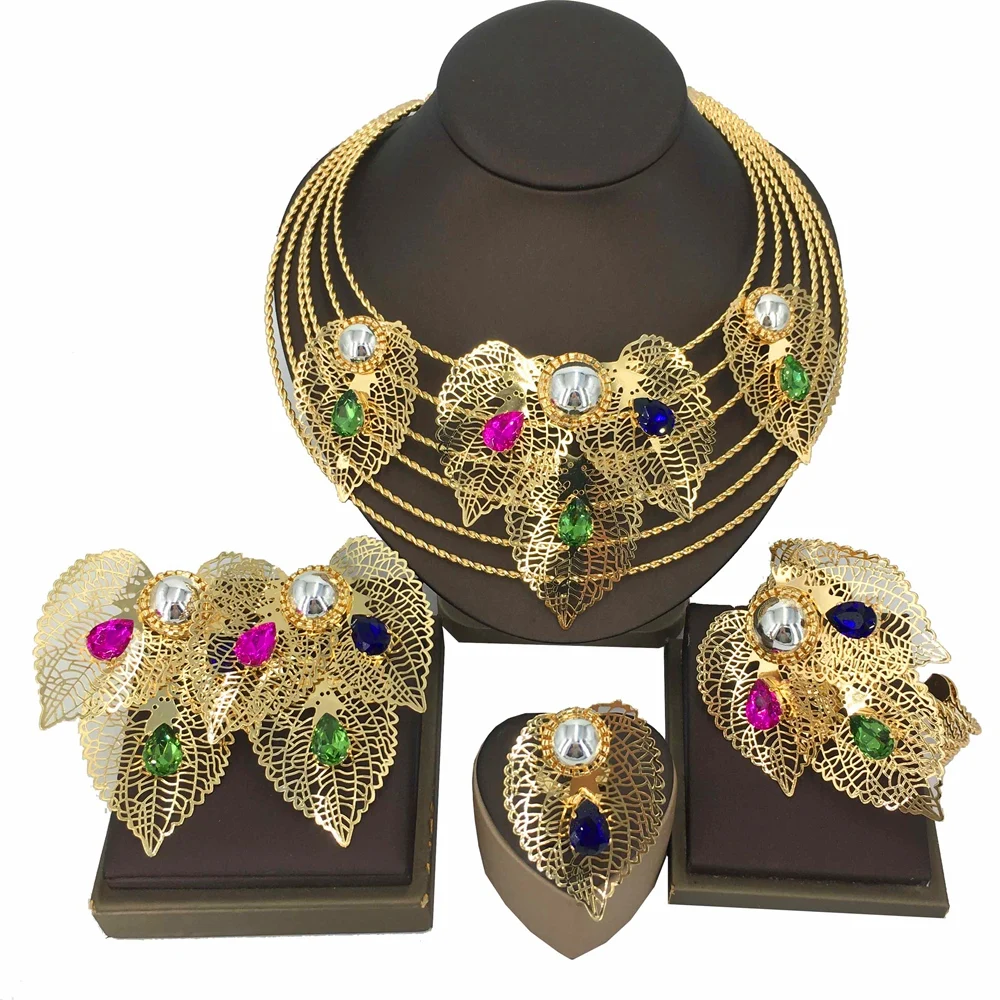 Hot Selling Brazilian Gold Luxury Copper Gold Plated Jewelry Set