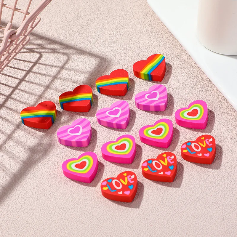 10Pcs/Lot Cute Colorful Heart-Shaped Erasers Creative Student Gifts Kawaii Cartoon Love Pencil Rubber Kids School Stationery 2