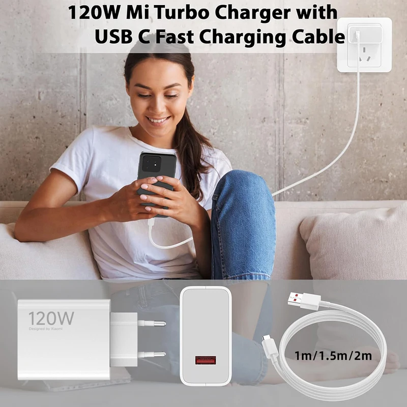 Cargador 120W XIAOMI 17T 17 14 Pro Redmi Charger Fast Charging Adapter Turbo...