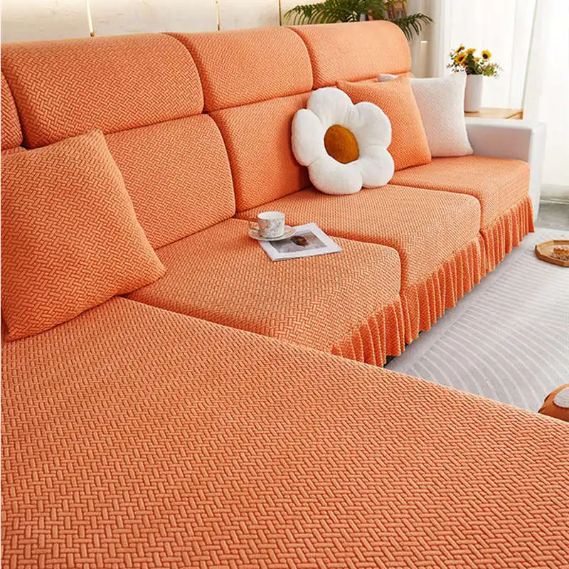 thumbnail image 1 of Colchón de sofá de vellón jacquard elástico con falda Fundas de cojín para sofá de esquina de 1, 2, 3 o 4 plazas Funda de sofá modular, 1 of 4