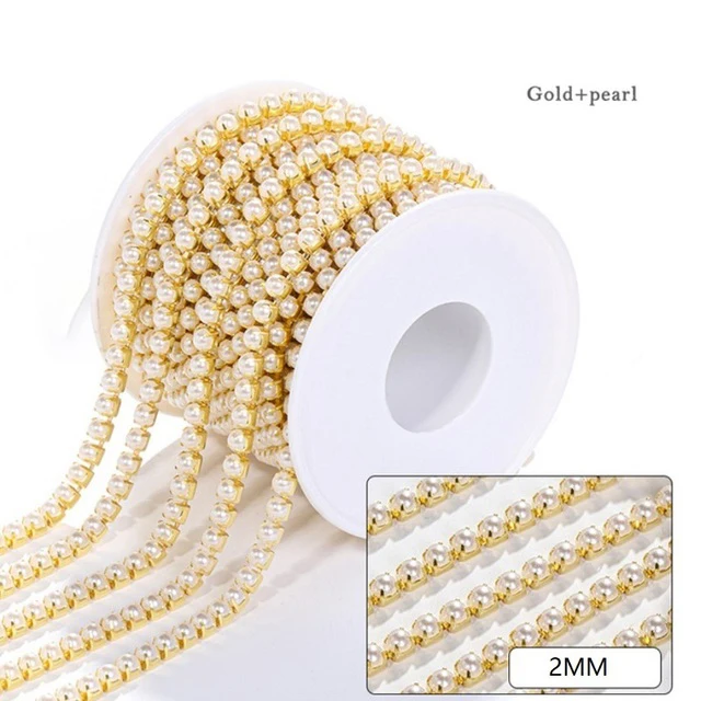 XiChuan 1 Yard 10 Colors Claw Rhinestone SS6 SS8 Crystal Tassel Diy Clothes Earring Accessories Beads Diamond Rhinestone Chain Gold Pearl
