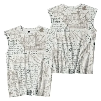 Canottiera con grafica di ancoraggio nautico Canottiere da uomo Mappa retrò stampata senza maniche Top per le vacanze estive vintage Camicia casual per bodybuilding