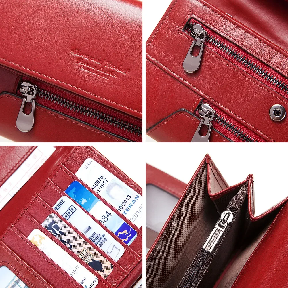 Fashion Women Genuine Leather Wallet RFID Blocking Tri-fold Credit Card Holder Luxury Long Female Phone Clutches purse for women 5