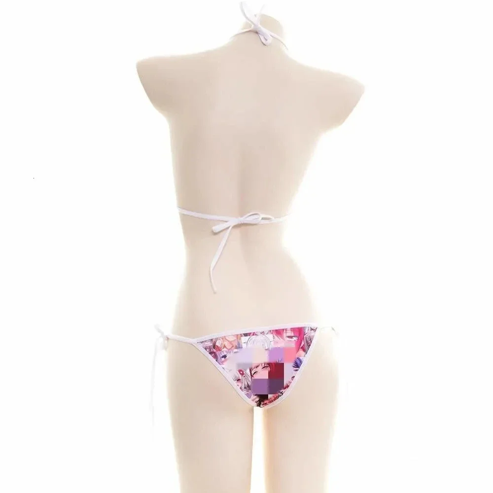 Ahegao Bikini Lingerie Bra & T-back G-string Panties 2PCS Cute Lolita Sexy Exotic Apparel Facial Expression Print Bra women lingerie women lingerie set