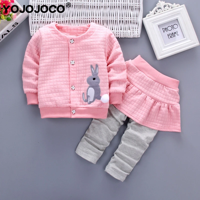 Baby girl clothes spring and autumn cotton thick warm set casual cartoon cute rabbit set baby long-sleeved baby girl two-piece Baby Clothing Set cheap