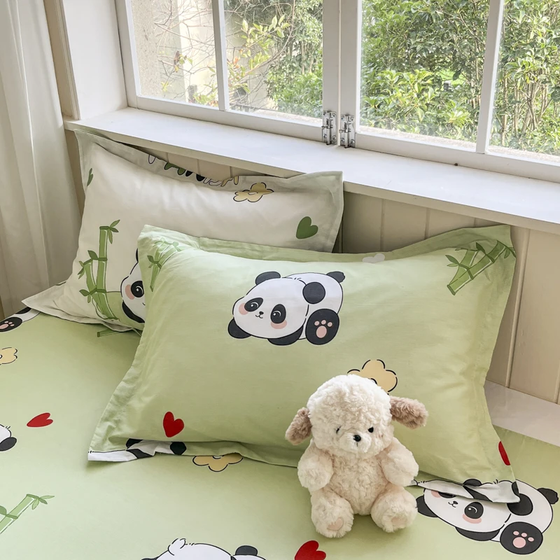 Kawaii Cartoon Panda Fitted Sheet,Bamboo Floral Wild Animals Bed Sheet Set Cotton Bed Cover with Deep Pocket for Child Kids Room 6