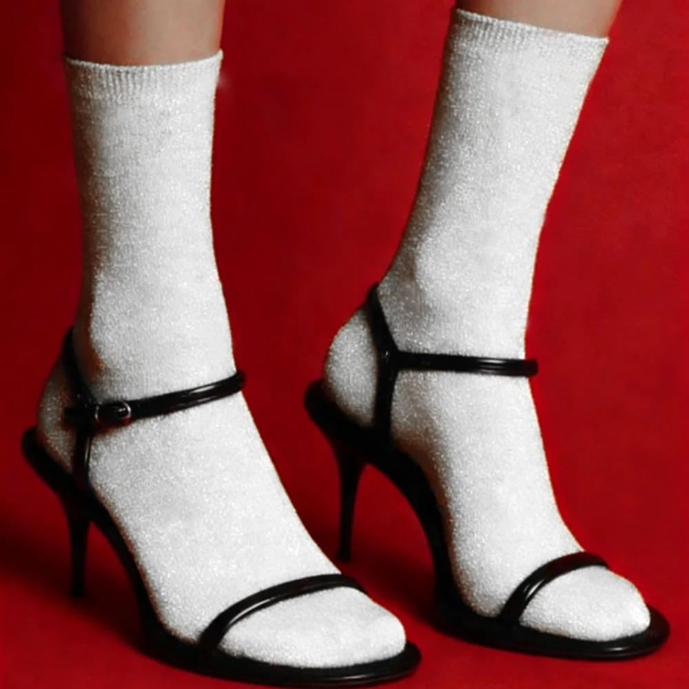 1 Paar Damen-Socken für Frühling und Sommer mit Gold- und Silberfaden, sexy, elegant, hochwertig, glänzend, bis zur Mitte der Wade, Tanzparty-Socken – Detail 3