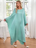 2025 Middle East Muslim Women Batwing Sleeve Loose Abaya Dress Turkish Style Solid Color Elegant Long Robe