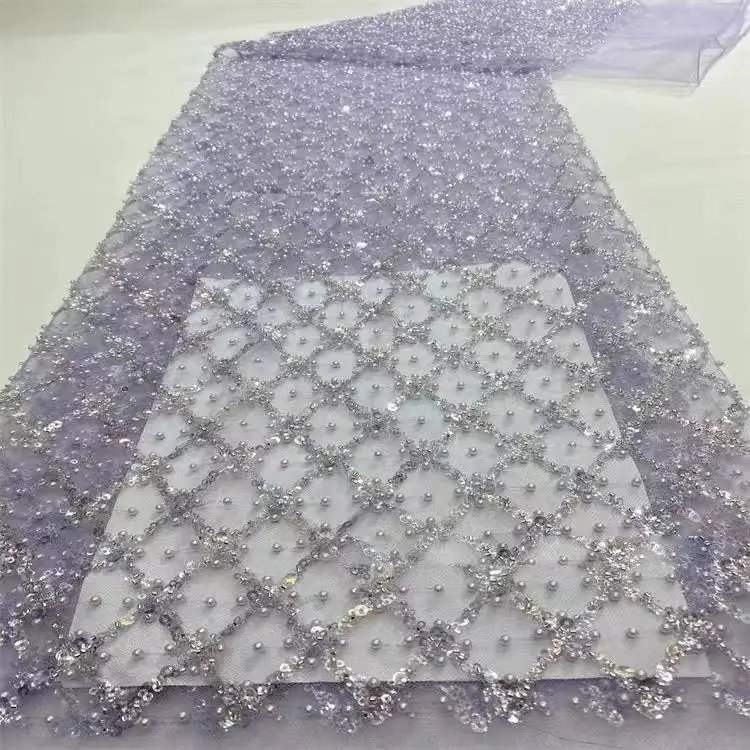 Handmade Embroidery Net Lace Beads for Women, Light Luxury and Exquisite, New Fashion Design Fabric, Wedding Party Dresses